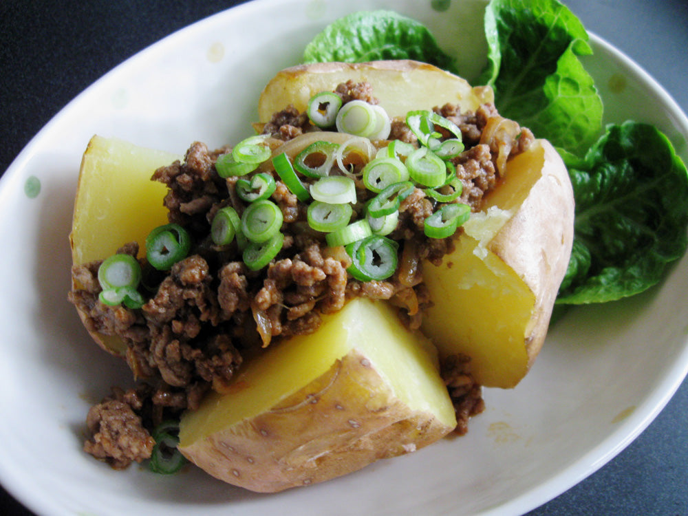 Beef & Spring onion lemon zest Baked Potato